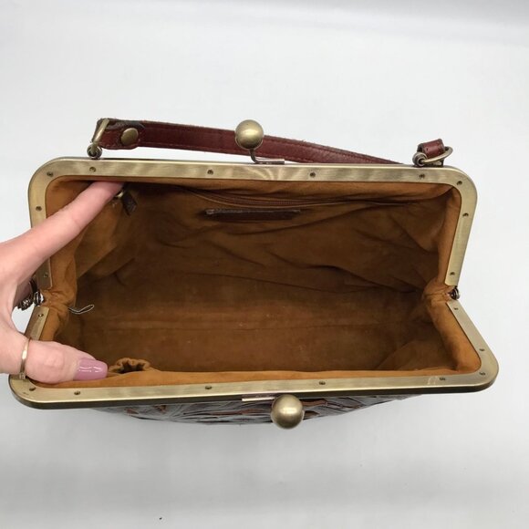 Patricia Nash Brown Leather Elsworh Floral Kiss Lock Shoulder Bag - Picture 10 of 10